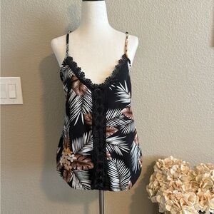 Black and White Embellished Fitted Camisole Tropical